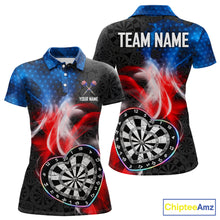 Load image into Gallery viewer, Smoke US Flag Colorful Heart Dartboard Women Darts Valentine Shirt Custom Dart Polo Couple Gifts NYN2544