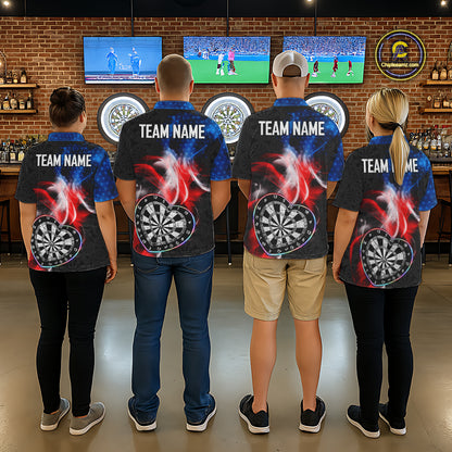 Smoke US Flag Colorful Heart Dartboard Men Darts Valentine Shirt Custom Dart Polo Couple Gifts NYN2544