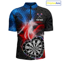 Load image into Gallery viewer, Smoke US Flag Colorful Heart Dartboard Men Darts Valentine Shirt Custom Dart 1/4-Zip Couple Gifts NYN2544