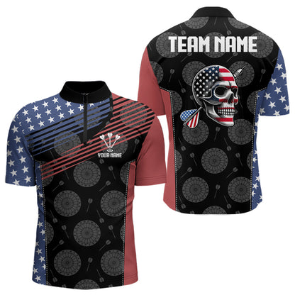 Personalized US Flag Skull Custom Patriotic Dart Shirts For Men, Dart Team Jerseys NYN0013