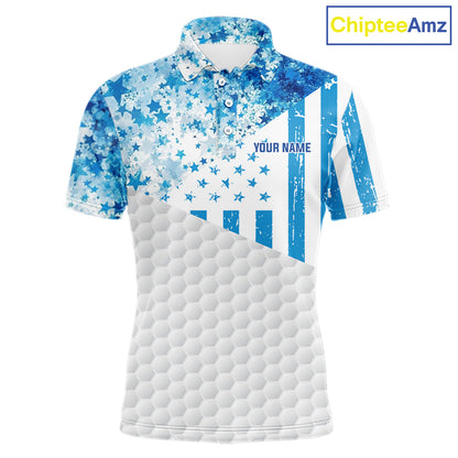 White And Blue American Flag Golf Polos Shirts For Men Custom Patriotic Mens Golf Attire NYN2913