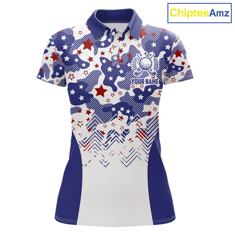 Womens Golf Polo Shirt Camouflage US Flag Custom Patriotic Golf Team Shirts For Women, Golf Gifts NYN2916