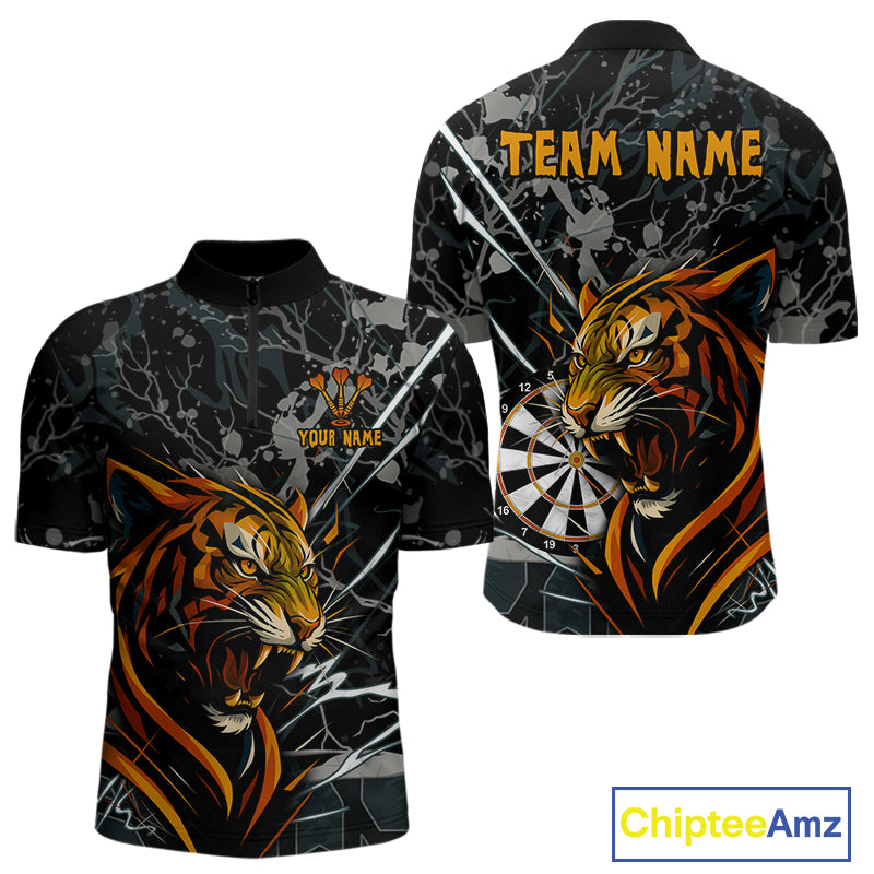 Custom Men's Dart Team Shirt - Fierce Tiger & Dartboard - Personalized Name & Team NYN0334