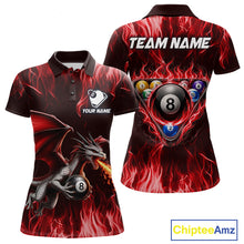 Load image into Gallery viewer, Red dragon 8 ball pool polo shirt for women custom billiard team apparel