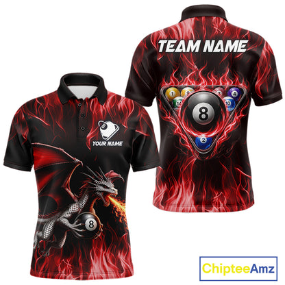 Red dragon 8 ball pool polo shirt for men custom billiard team apparel