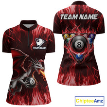 Load image into Gallery viewer, Red dragon 8 ball 1/4-zip polo shirt for women custom billiard team apparel