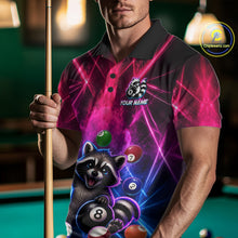 Load image into Gallery viewer, Funny Raccoon 8 Ball Pool Pink &amp; Blue Smokes Mens Polo Shirts Custom Billiard Apparel, Billiard Gifts NYN3295