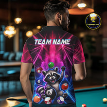 Load image into Gallery viewer, Funny Raccoon 8 Ball Pool Pink &amp; Blue Smokes Mens Polo Shirts Custom Billiard Apparel, Billiard Gifts NYN3295