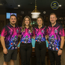 Load image into Gallery viewer, Funny Raccoon 8 Ball Pool Pink &amp; Blue Smokes Mens Polo Shirts Custom Billiard Apparel, Billiard Gifts NYN3295