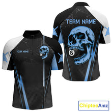 Load image into Gallery viewer, Black and blue skull 8 ball billiard pool shirt for men custom apparel