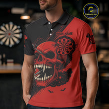 Load image into Gallery viewer, Custom Red Horror Skull Smokes Dartboard Men Polo Dart Shirt Grunge Dart Jerseys NYN2027