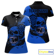 Load image into Gallery viewer, Custom Blue Horror Skull Smokes Dartboard Women Polo Dart Shirt Grunge Dart Jerseys NYN2028