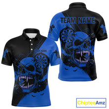 Load image into Gallery viewer, Custom Blue Horror Skull Smokes Dartboard Men Polo Dart Shirt Grunge Dart Jerseys NYN2028