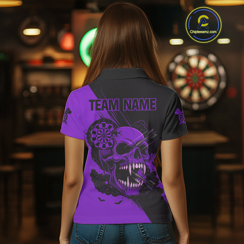 Custom Purple Horror Skull Smokes Dartboard Women Polo Dart Shirt Grunge Dart Jerseys NYN2029