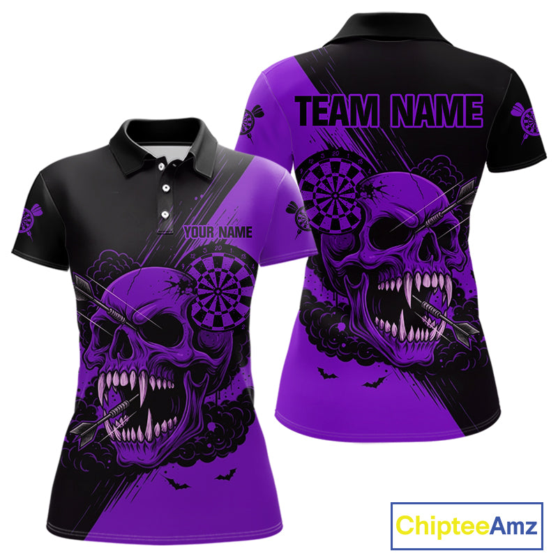 Custom Purple Horror Skull Smokes Dartboard Women Polo Dart Shirt Grunge Dart Jerseys NYN2029