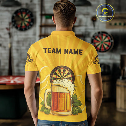 Funny Cheer Beer & Dartboard Barley Flowers Custom Men Polo Darts Shirt Dart Jersey NYN2031