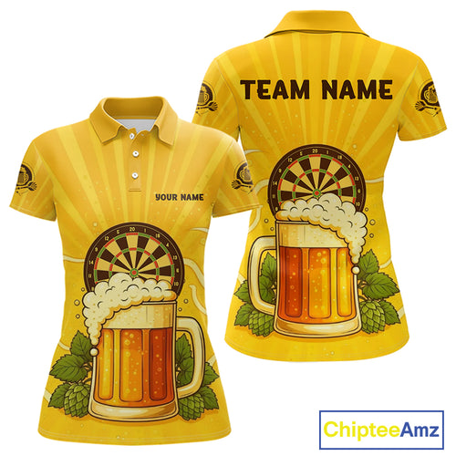 Funny Cheer Beer & Dartboard Barley Flowers Custom Women Polo Darts Shirt Dart Jersey NYN2031