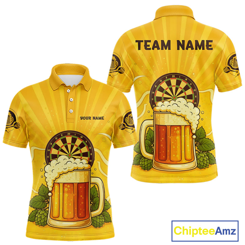 Funny Cheer Beer & Dartboard Barley Flowers Custom Men Polo Darts Shirt Dart Jersey NYN2031