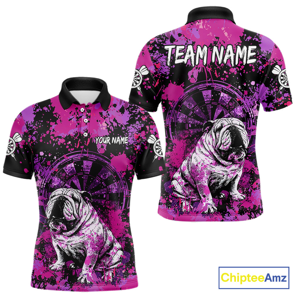 Custom Purple Splash Funny Bulldog Men Darts Polo League Shirts Splatter Dart Team Jerseys NYN2254