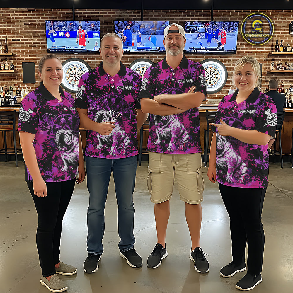 Custom Purple Splash Funny Bulldog Men Darts Polo League Shirts Splatter Dart Team Jerseys NYN2254