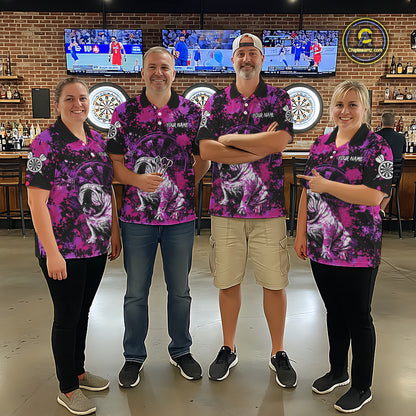 Custom Purple Splash Funny Bulldog Men Darts Polo League Shirts Splatter Dart Team Jerseys NYN2254