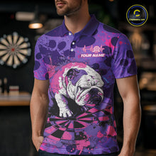 Load image into Gallery viewer, Pink &amp; Purple Splatter Funny Lazy Bulldog Custom Men Darts Polo Shirts Dart League Jerseys NYN2256