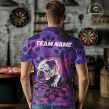 Load image into Gallery viewer, Pink &amp; Purple Splatter Funny Lazy Bulldog Custom Men Darts Polo Shirts Dart League Jerseys NYN2256