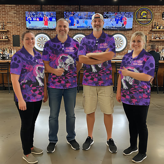 Pink & Purple Splatter Funny Lazy Bulldog Custom Women Darts Quarter-Zip Shirts Dart League Jerseys NYN2256
