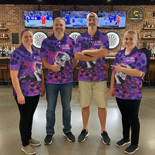 Load image into Gallery viewer, Pink &amp; Purple Splatter Funny Lazy Bulldog Custom Men Darts Polo Shirts Dart League Jerseys NYN2256