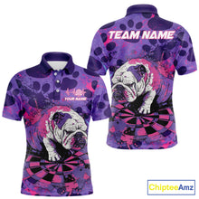 Load image into Gallery viewer, Pink &amp; Purple Splatter Funny Lazy Bulldog Custom Men Darts Polo Shirts Dart League Jerseys NYN2256