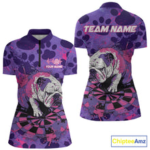Load image into Gallery viewer, Pink &amp; Purple Splatter Funny Lazy Bulldog Custom Women Darts Quarter-Zip Shirts Dart League Jerseys NYN2256