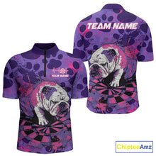 Load image into Gallery viewer, Pink &amp; Purple Splatter Funny Lazy Bulldog Custom Men Darts Quarter-Zip Shirts Dart League Jerseys NYN2256