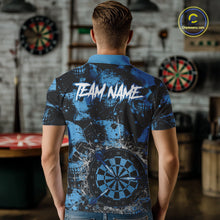 Load image into Gallery viewer, Blue Grunge Skull Cracked Glass Dartboard Custom Men Darts Polo Shirts Dart Team Jerseys NYN2258