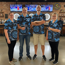 Load image into Gallery viewer, Blue Grunge Skull Cracked Glass Dartboard Custom Men Darts Polo Shirts Dart Team Jerseys NYN2258