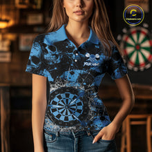 Load image into Gallery viewer, Blue Grunge Skull Cracked Glass Dartboard Custom Women Darts Polo Shirts Dart Team Jerseys NYN2258