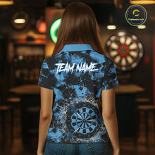 Load image into Gallery viewer, Blue Grunge Skull Cracked Glass Dartboard Custom Women Darts Polo Shirts Dart Team Jerseys NYN2258