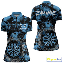 Load image into Gallery viewer, Blue Grunge Skull Cracked Glass Dartboard Custom Women Darts Quarter-Zip Shirts Dart Team Jerseys NYN2258