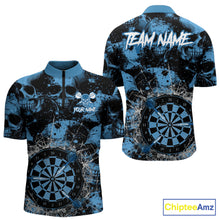 Load image into Gallery viewer, Blue Grunge Skull Cracked Glass Dartboard Custom Men Darts Quarter-Zip Shirts Dart Team Jerseys NYN2258