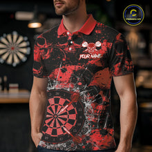 Load image into Gallery viewer, Red Grunge Skull Cracked Glass Dartboard Custom Men Darts Polo Shirts Dart Team Jerseys NYN2259