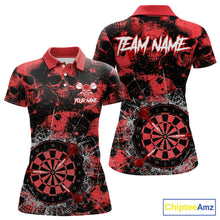 Load image into Gallery viewer, Red Grunge Skull Cracked Glass Dartboard Custom Women Darts Polo Shirts Dart Team Jerseys NYN2259