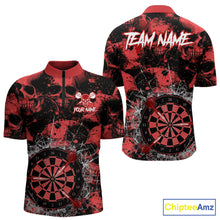 Load image into Gallery viewer, Red Grunge Skull Cracked Glass Dartboard Custom Men Darts Quarter-Zip Shirts Dart Team Jerseys NYN2259