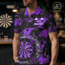 Load image into Gallery viewer, Purple Grunge Skull Cracked Glass Dartboard Custom Men Darts Polo Shirts Dart Team Jerseys NYN2260