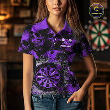 Load image into Gallery viewer, Purple Grunge Skull Cracked Glass Dartboard Custom Women Darts Polo Shirts Dart Team Jerseys NYN2260
