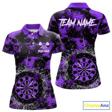 Load image into Gallery viewer, Purple Grunge Skull Cracked Glass Dartboard Custom Women Darts Polo Shirts Dart Team Jerseys NYN2260