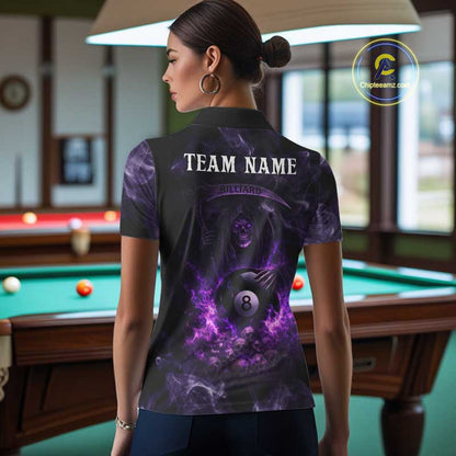 Purple Grim Reaper Billiard Shirts For Women Custom Smoke Skull Flame League Billiard Jerseys NYN2919