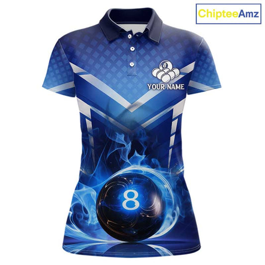Personalized Blue & Silver Billiard 3D Shirts For Women Ball 8 Flame Billiard Jerseys For Gifts NYN2923