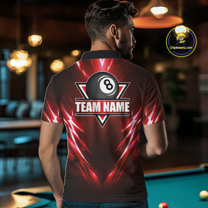 Black And Red 8 Ball Pool Billiard Shirts For Men Custom Lightning Pool Team Billiard Jersey NYN2925