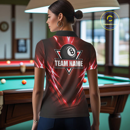 Black And Red 8 Ball Pool Billiard Shirts For Women Custom Lightning Pool Team Billiard Jersey NYN2925