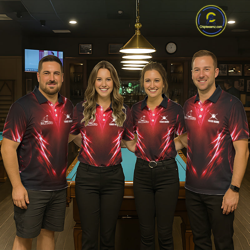 Black And Red 8 Ball Pool Billiard Shirts For Men Custom Lightning Pool Team Billiard Jersey NYN2925