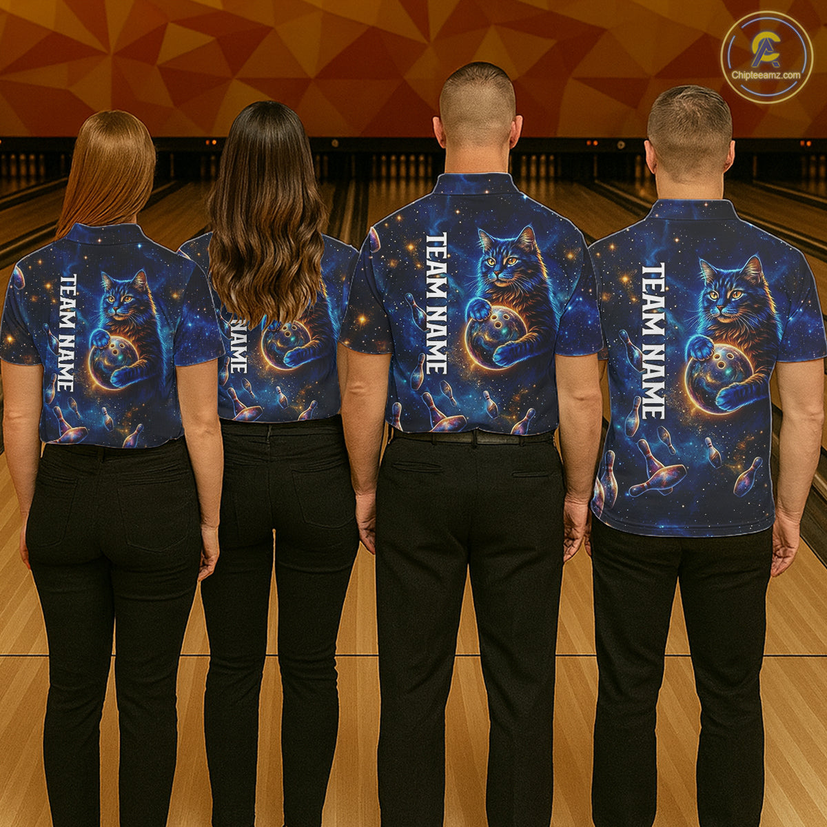 Custom Galaxy Blue Funny Cat Bowling Team Shirt Bowling Jersey Polo & 1/4 Zip Bowling Unisex For Men NYN3123